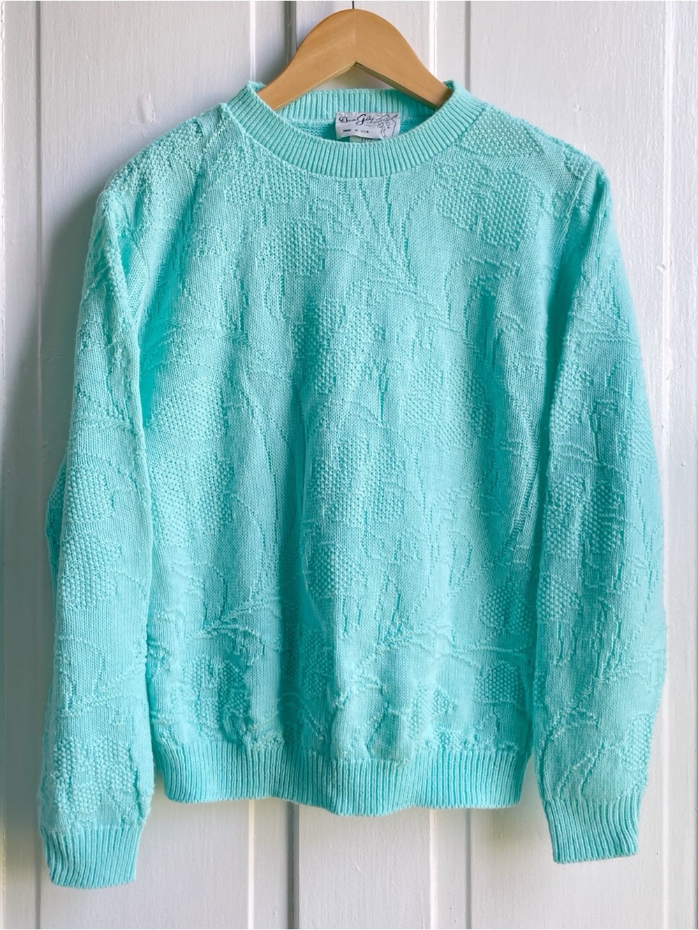 Vintage 80s Dear Gaby Aqua Knit Acrylic Sweater